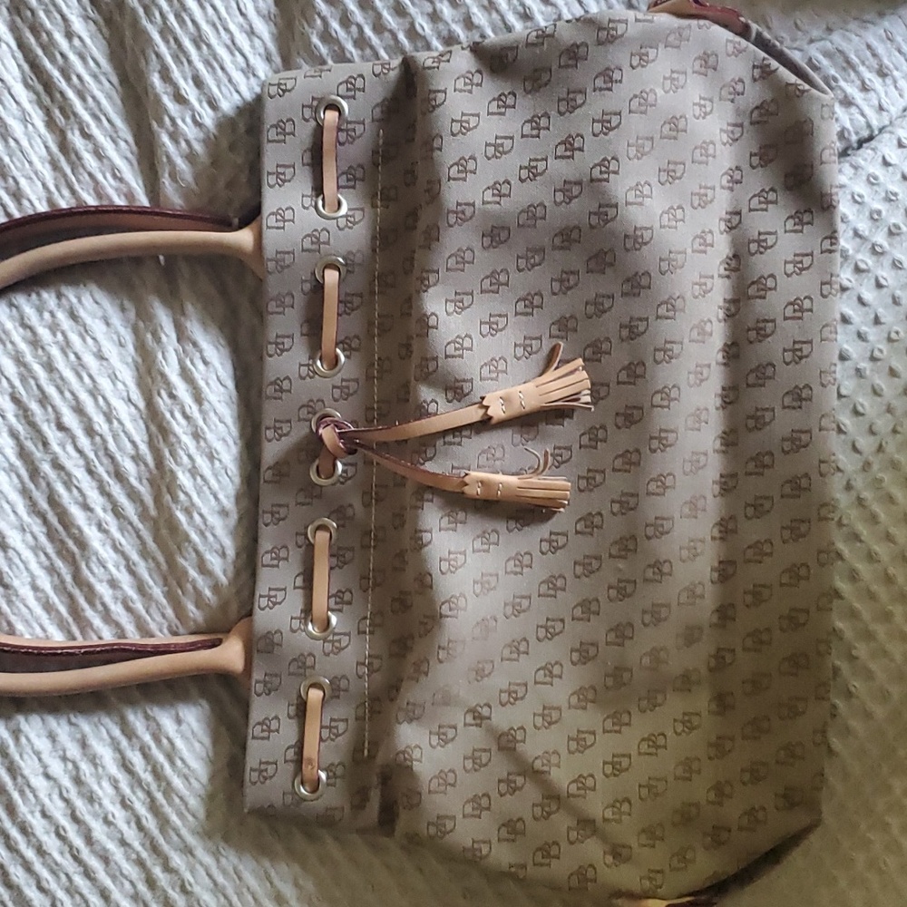 Dooney & Bourke Vintage Brown Tan Signature Jacquard Tassel Satchel Handbag